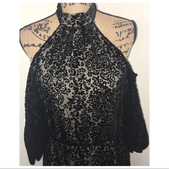 ALICE + OLIVIA COLD-SHOULDER VELVET MIDI DRESS - Picture 3 of 8